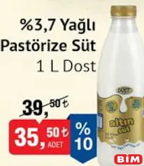 DOST %3,7 YAĞLI PASTÖRİZE SÜT 1 L